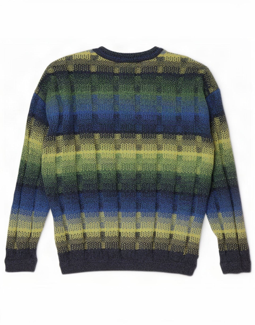 Maglione vintage da uomo girocollo IT 52 grande motivo geometrico multicolore