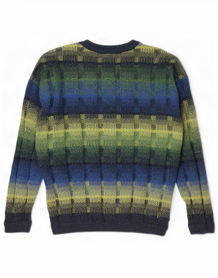 Maglione vintage da uomo girocollo IT 52 grande motivo geometrico multicolore