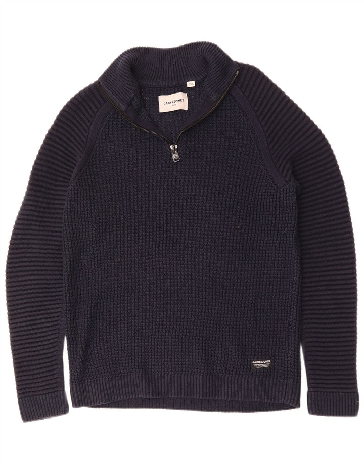 JACK & JONES Maglione da uomo con collo con zip grande in cotone blu navy