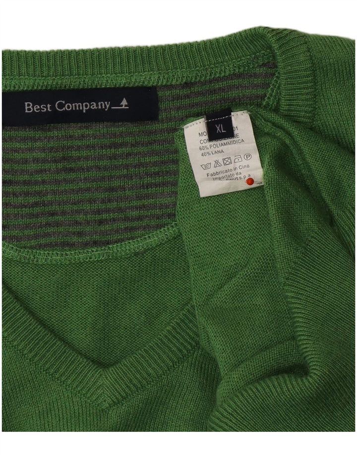 BEST COMPANY Mens V-Neck Jumper Sweater XL Green Polyamide