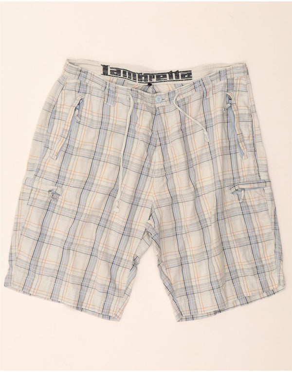 LAMBRETTA Mens Cargo Shorts 2XL W38 Blue Check Cotton