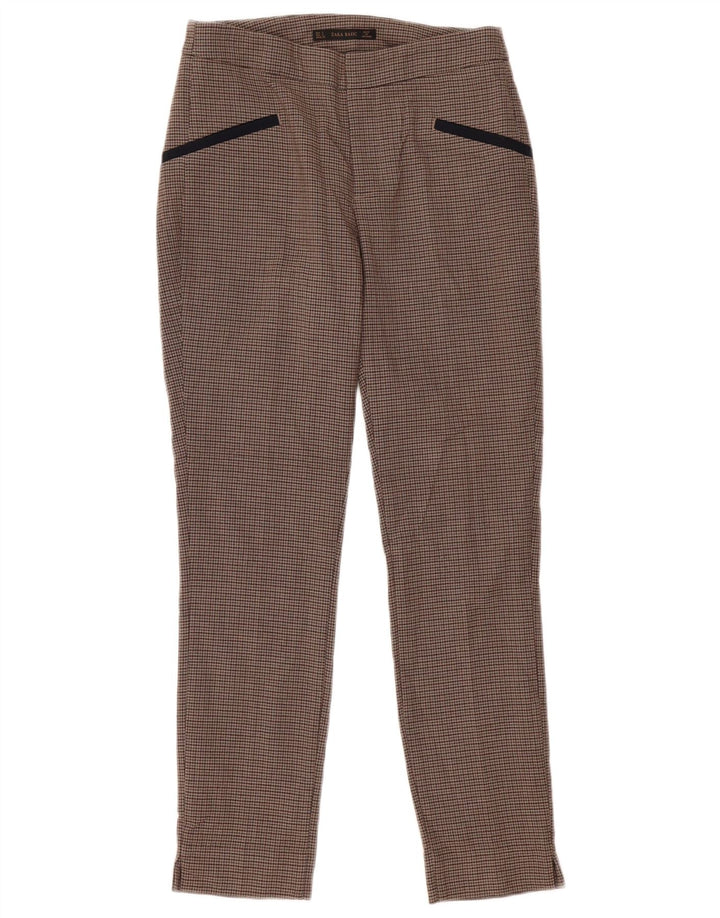 Pantaloni casual slim da donna Zara piccoli W26 L28 a quadri marroni
