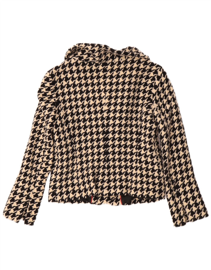 MASSIMO DUTTI Womens Crop Pea Coat EU 42 Large Black Houndstooth Wool