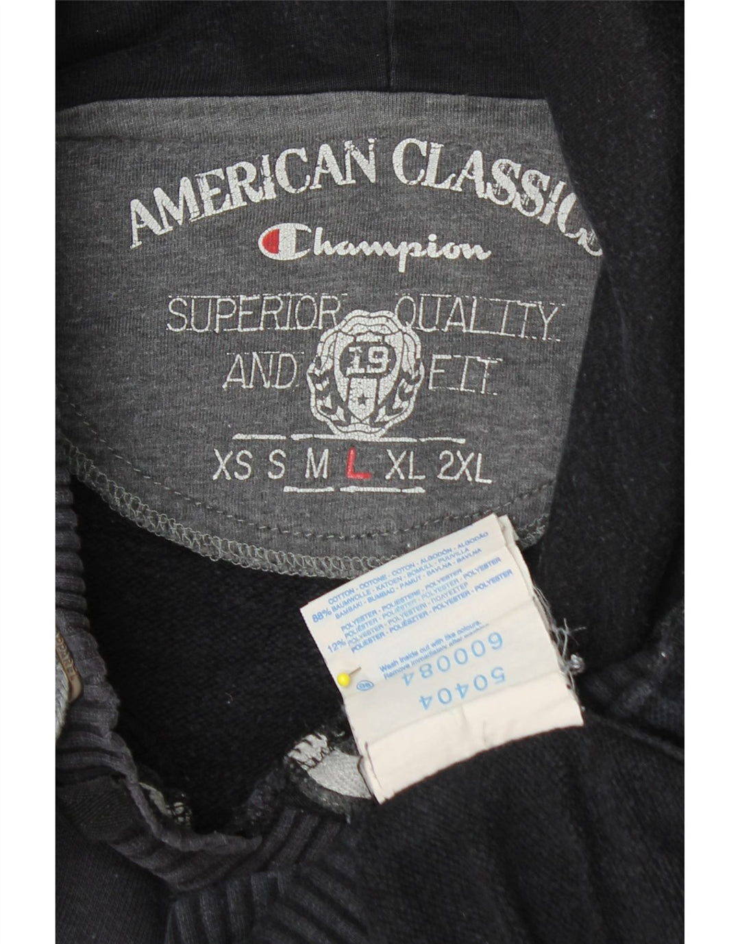 Maglione con cappuccio grafico da uomo CHAMPION grande in cotone nero