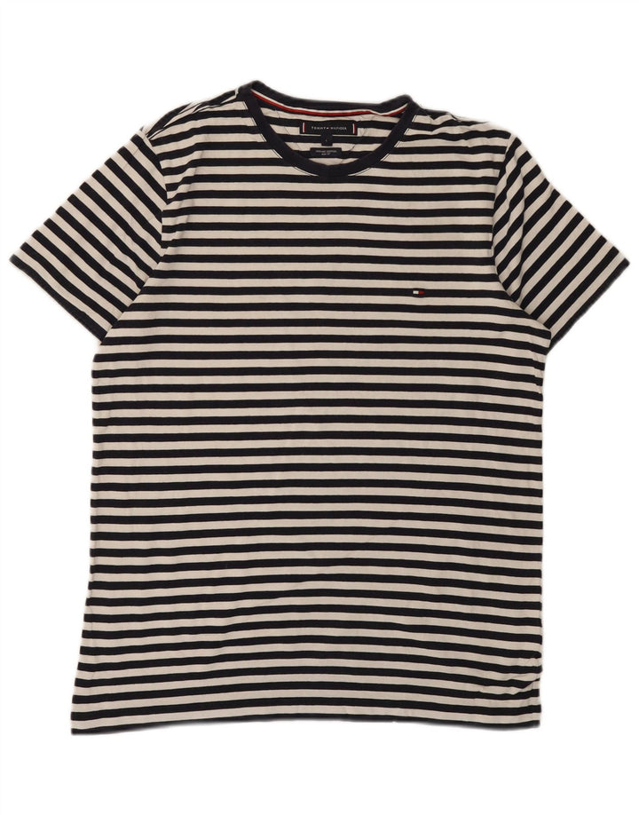 TOMMY HILFIGER T-shirt slim fit da donna UK 14 Large Black Striped