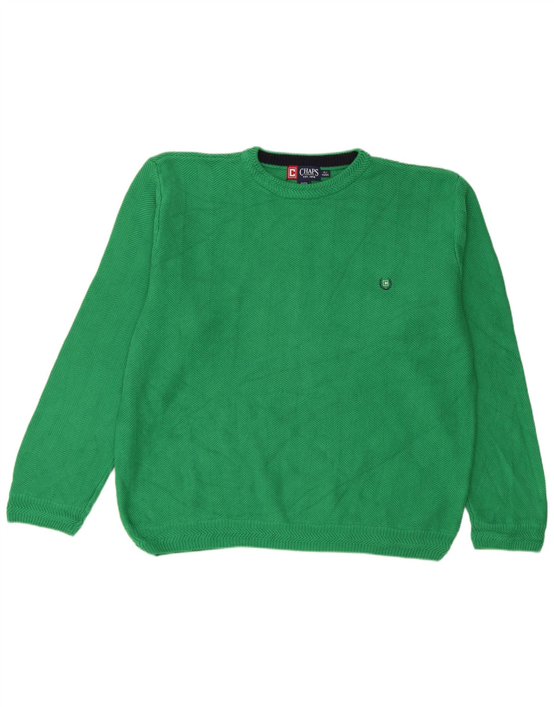 Chaps Uomo Maglione Girocollo Maglione XL Verde Cotone a Spina di Pesce