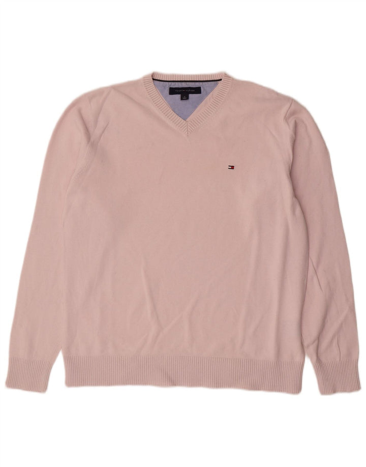 Maglione maglione con scollo a V da uomo Tommy Hilfiger in cotone rosa medio