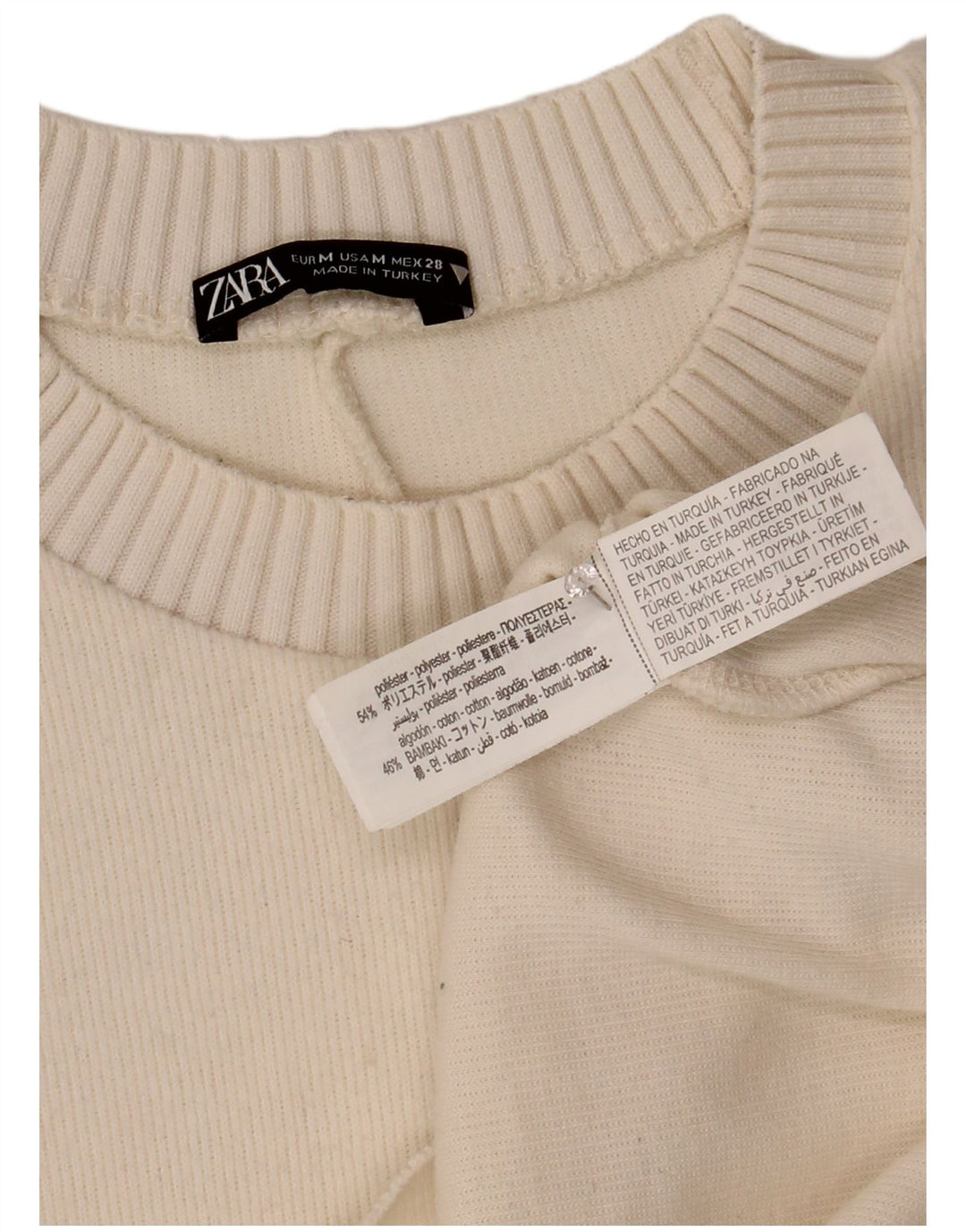 Maglione corto girocollo da donna Zara UK 14 Poliestere bianco medio