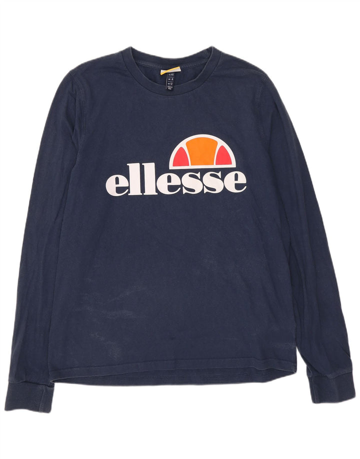 Top grafico da donna Ellesse manica lunga UK 12 cotone blu navy medio