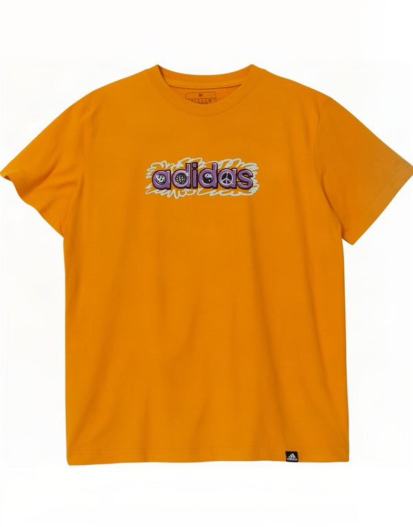 T-shirt grafica da donna Adidas Top UK 12/14 cotone giallo medio