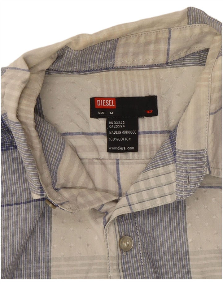 Camicia da uomo a maniche corte Diesel in cotone a quadri blu medio