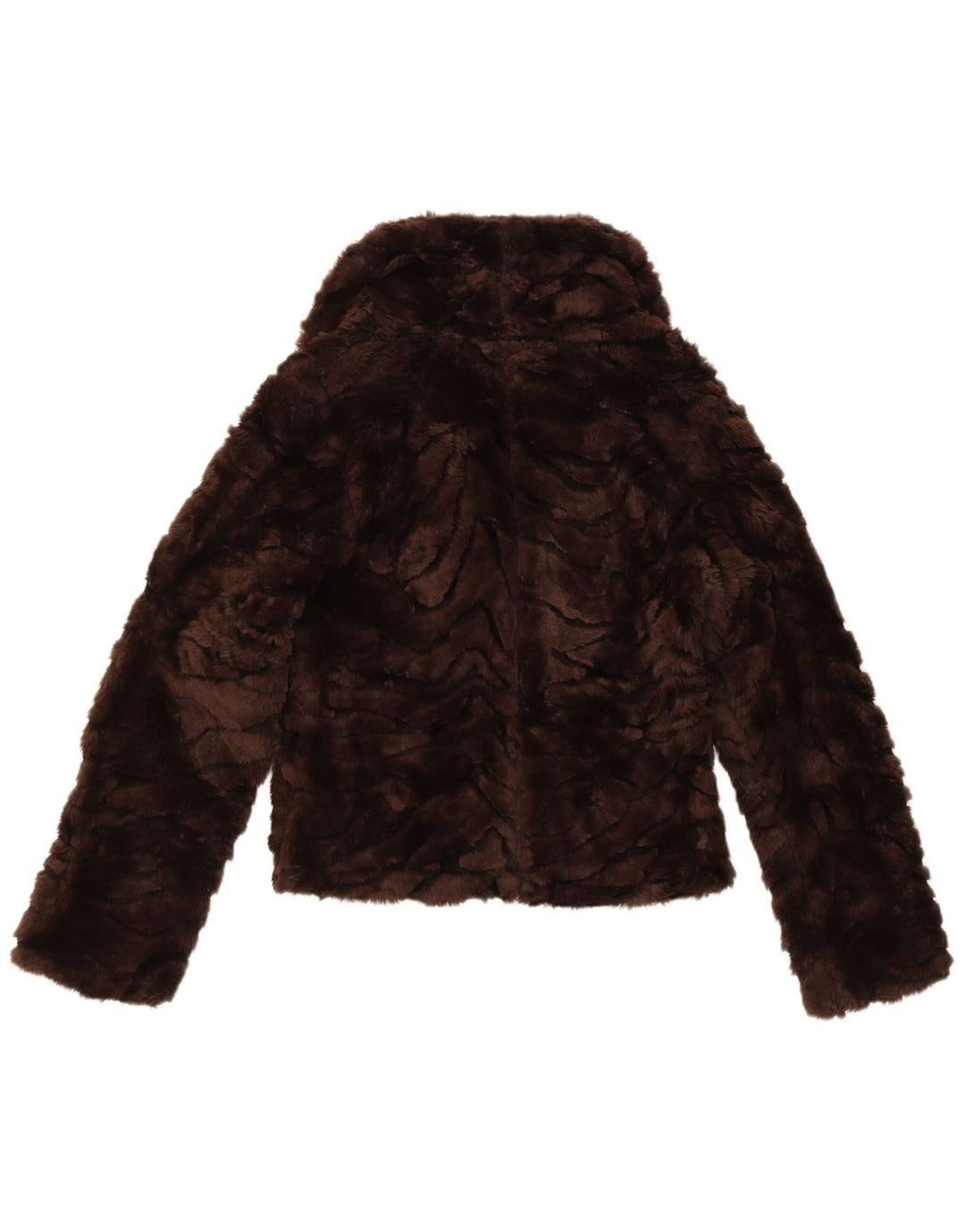 Giubbotto bomber vintage in pelliccia sintetica da donna UK 10 piccolo poliestere marrone