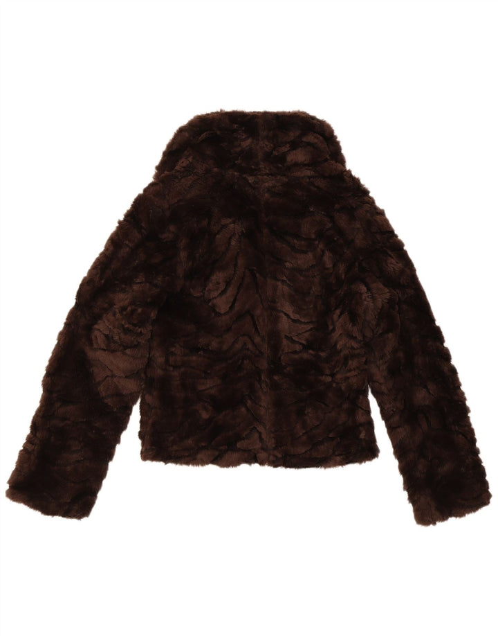 Giubbotto bomber vintage in pelliccia sintetica da donna UK 10 piccolo poliestere marrone
