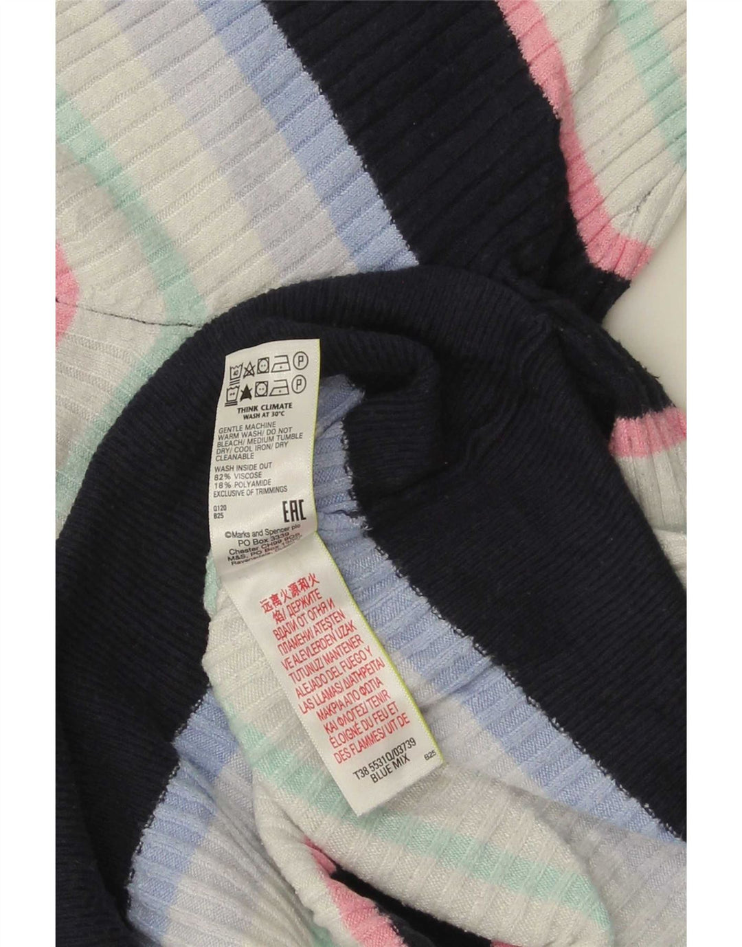 T-shirt da donna Marks & Spencer Top UK 16 grande a righe multicolore