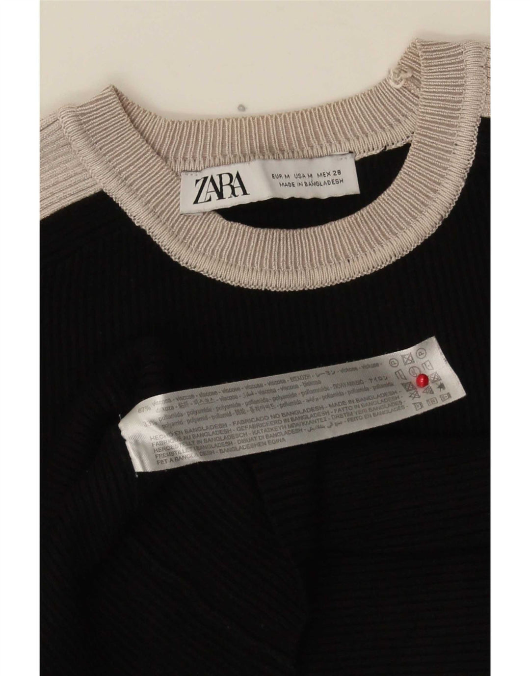 Top corto a maniche lunghe da donna Zara UK 12 color block medio nero