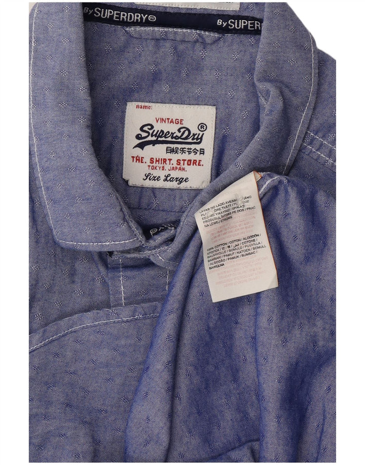 Camicia da uomo SUPERDRY Large in cotone maculato blu