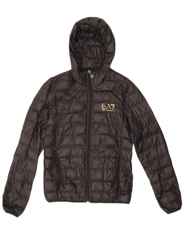 Giacca imbottita con cappuccio da donna Emporio Armani UK 6 XS nera in poliammide