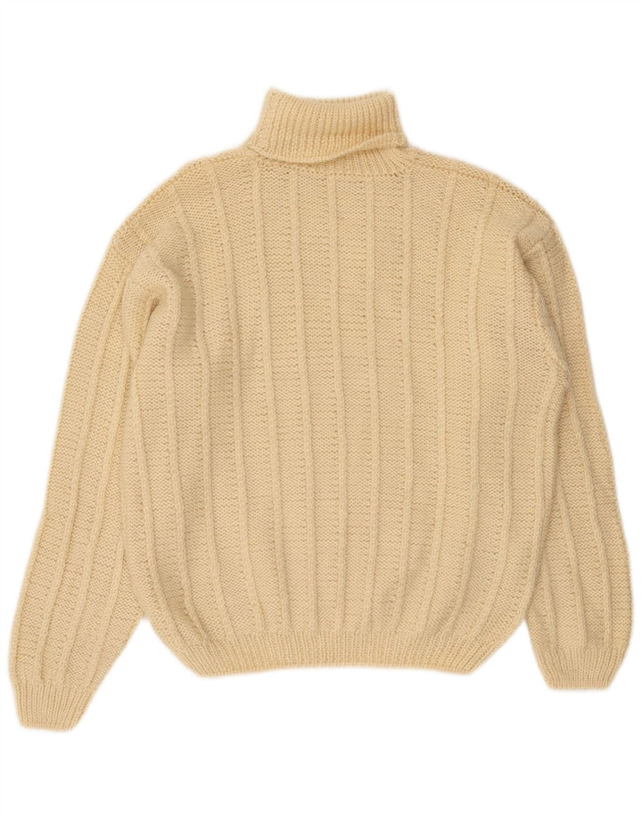 Maglione maglione vintage da donna con collo alto UK 14 grande bianco sporco