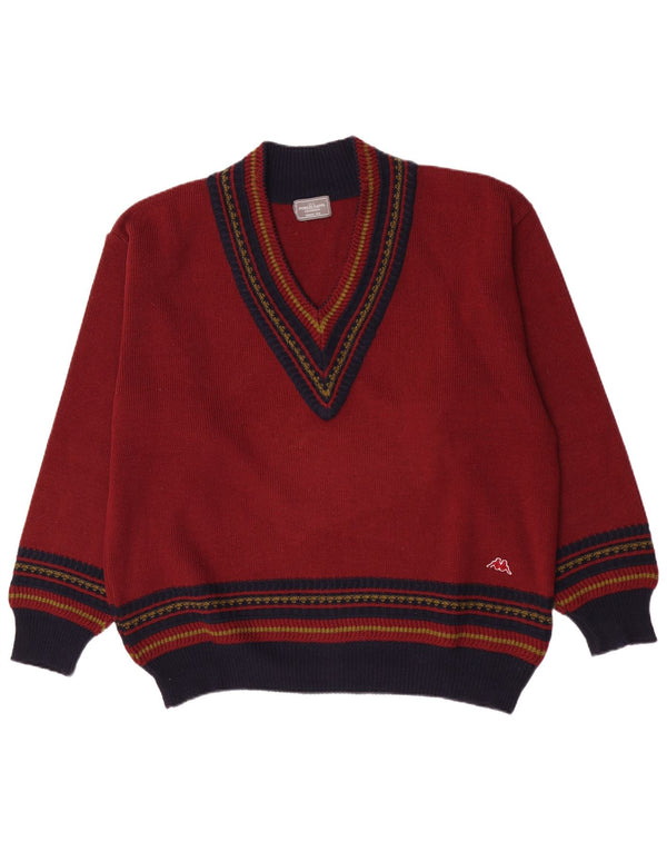 Maglione Kappa da uomo con scollo a V XL in lana color block bordeaux