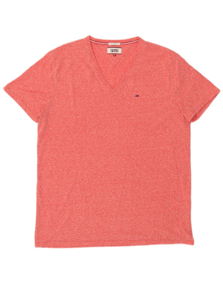 T-shirt da uomo vestibilità regolare Tommy Hilfiger Top XL poliestere chiazzato rosso