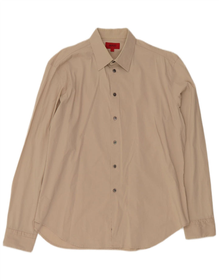 Camicia da uomo HUGO BOSS Large in cotone beige