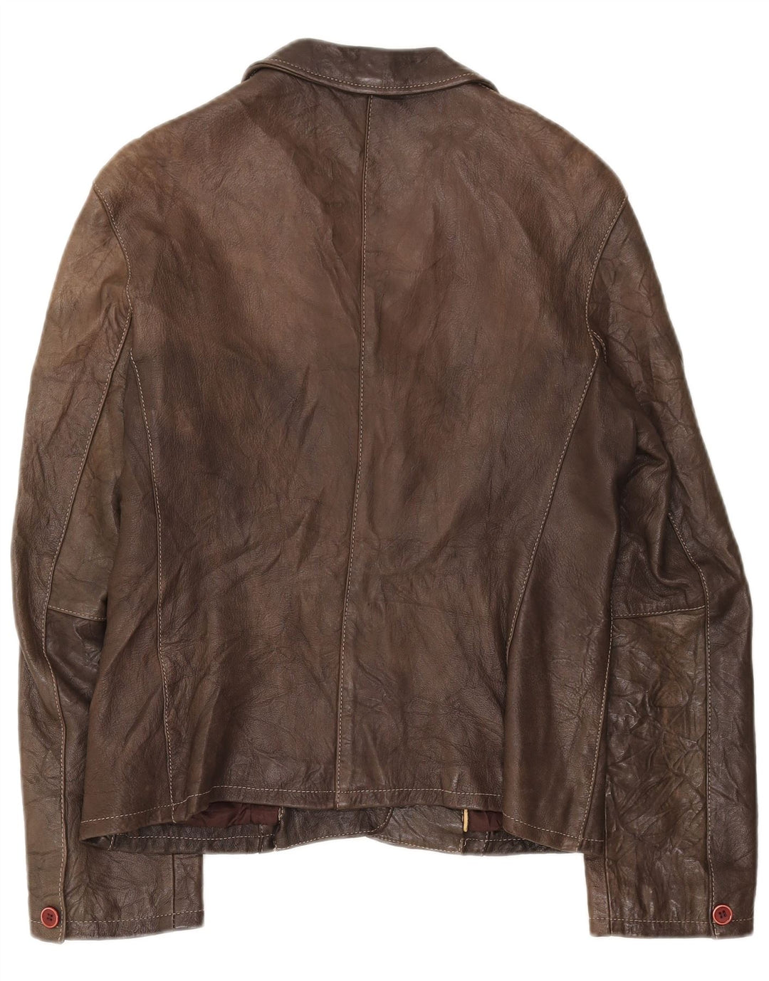 BARONE Womens 3 Button Leather Blazer Jacket UK 14 Medium Brown Leather