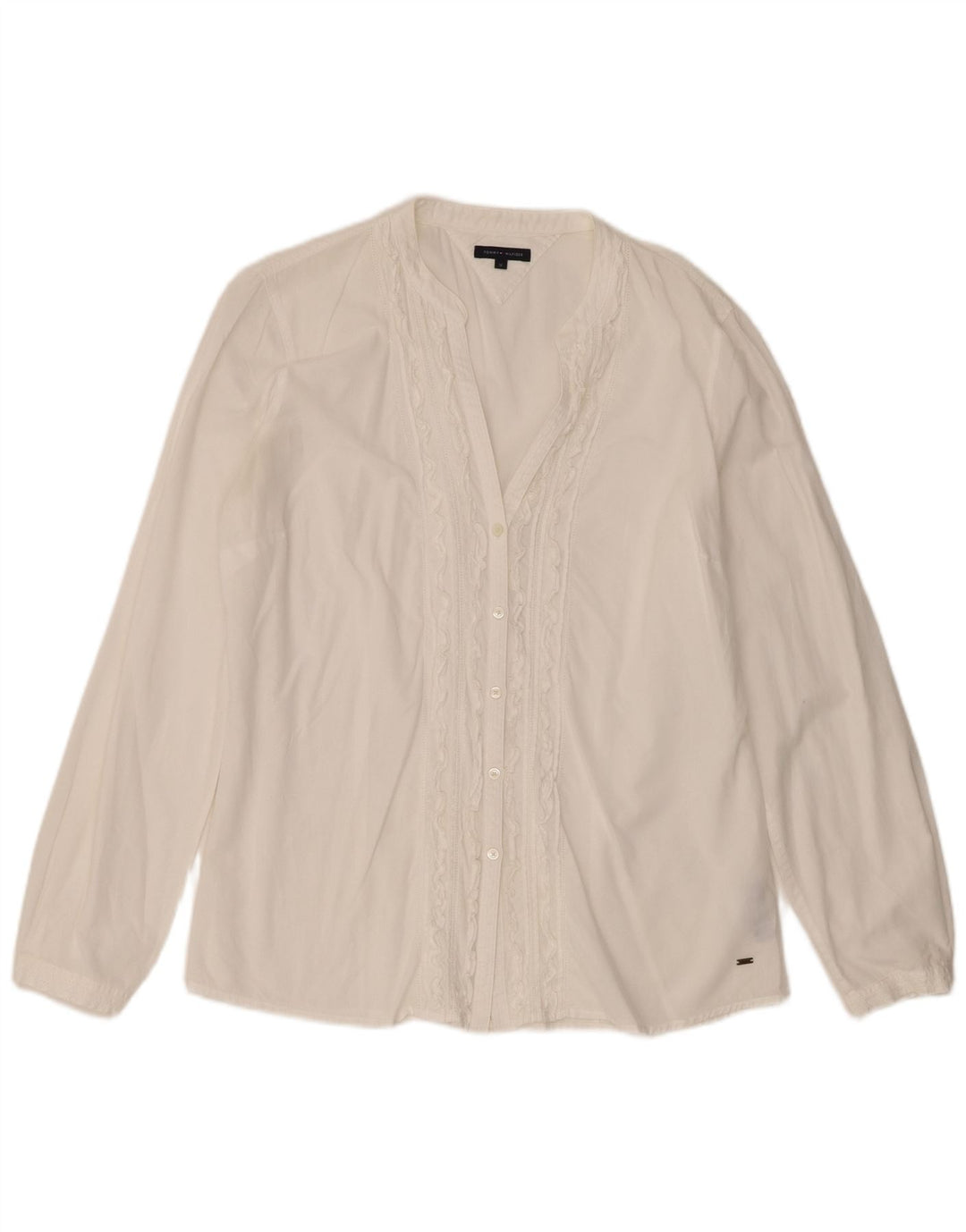 Camicia da donna Tommy Hilfiger con volant sul davanti US 12 Large White Cotton