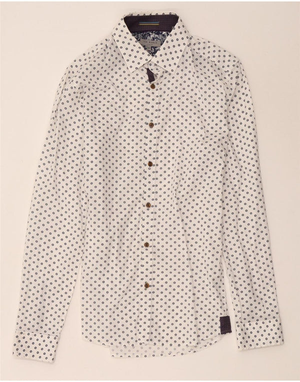 Camicia da uomo Ted Baker taglia 15 1/2 cotone geometrico bianco medio