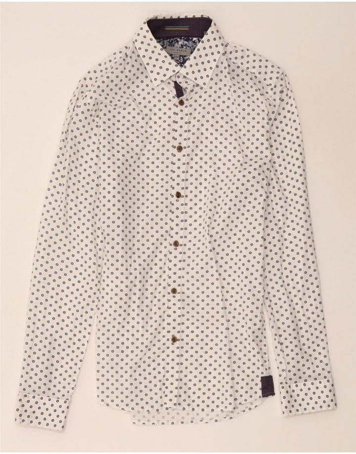 Camicia da uomo Ted Baker taglia 15 1/2 cotone geometrico bianco medio