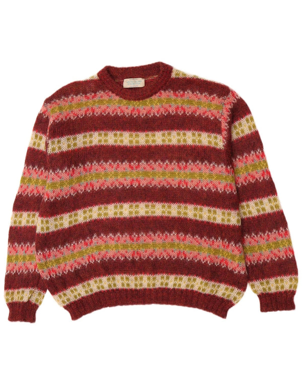 Maglione da uomo girocollo Benetton maglione medio in mohair a righe bordeaux retrò