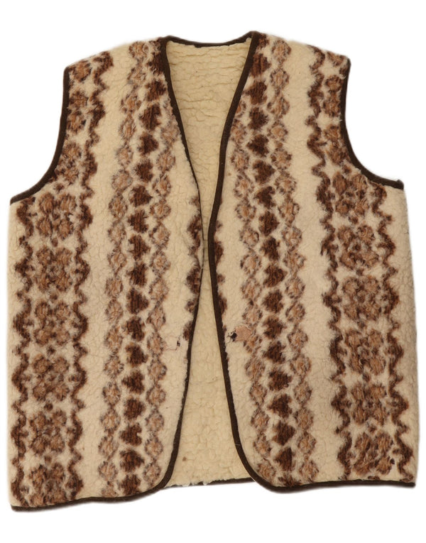 Gilet vintage da donna in pile Sherpa UK 18 XL Beige geometrico