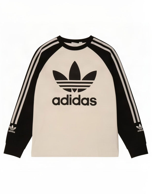 Adidas Maglietta grafica da ragazzo a maniche lunghe 11-12 anni in cotone color block bianco