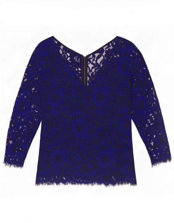 Jasper Conran Camicetta in pizzo con maniche a 3/4 da donna Top UK 10 Piccolo floreale blu