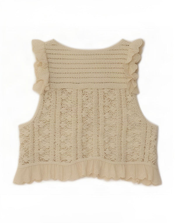 Zara Womens Crop Crochet Vest Top UK 10 Small Beige