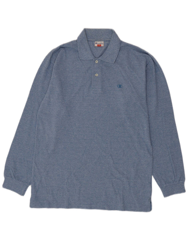 Polo da uomo a maniche lunghe Champion Large in cotone chiazzato blu