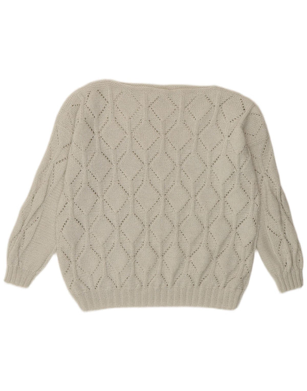 Maglione maglione con scollo a barca da donna VINTAGE UK 18 XL bianco sporco