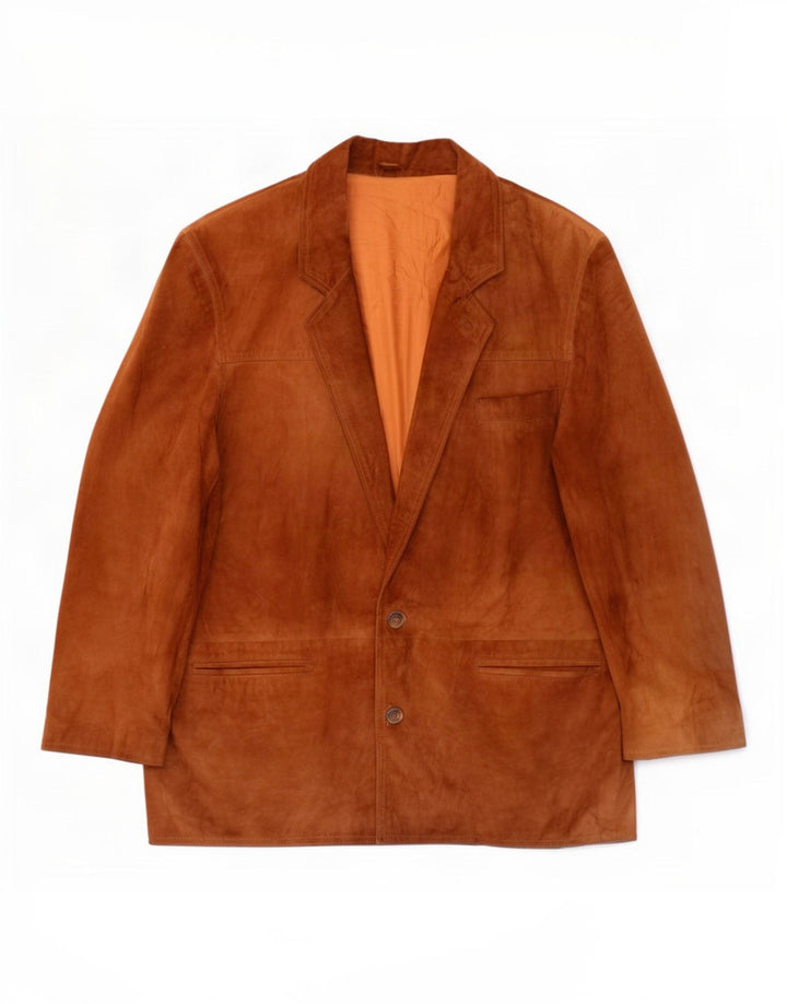 Giacca blazer in pelle vintage da uomo a 2 bottoni IT 52 XL Marrone