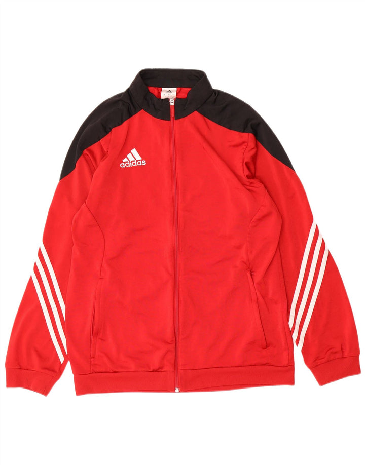 Giacca da ginnastica da uomo Adidas, giacca in poliestere color block rosso medio