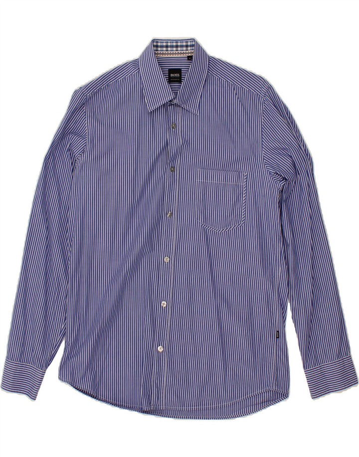 HUGO BOSS Mens Regular Fit Shirt Medium Blue Striped Cotton Vintage Hugo Boss and Second-Hand Hugo Boss from Messina Hembry 