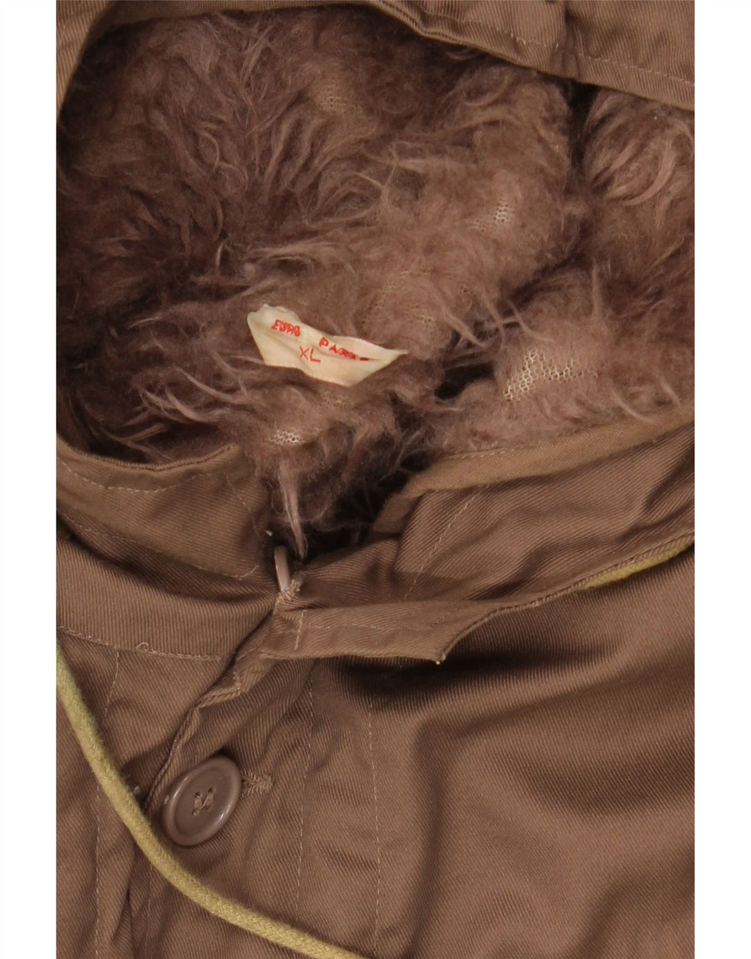 Giacca parka con cappuccio da uomo VINTAGE UK 42 XL poliestere marrone