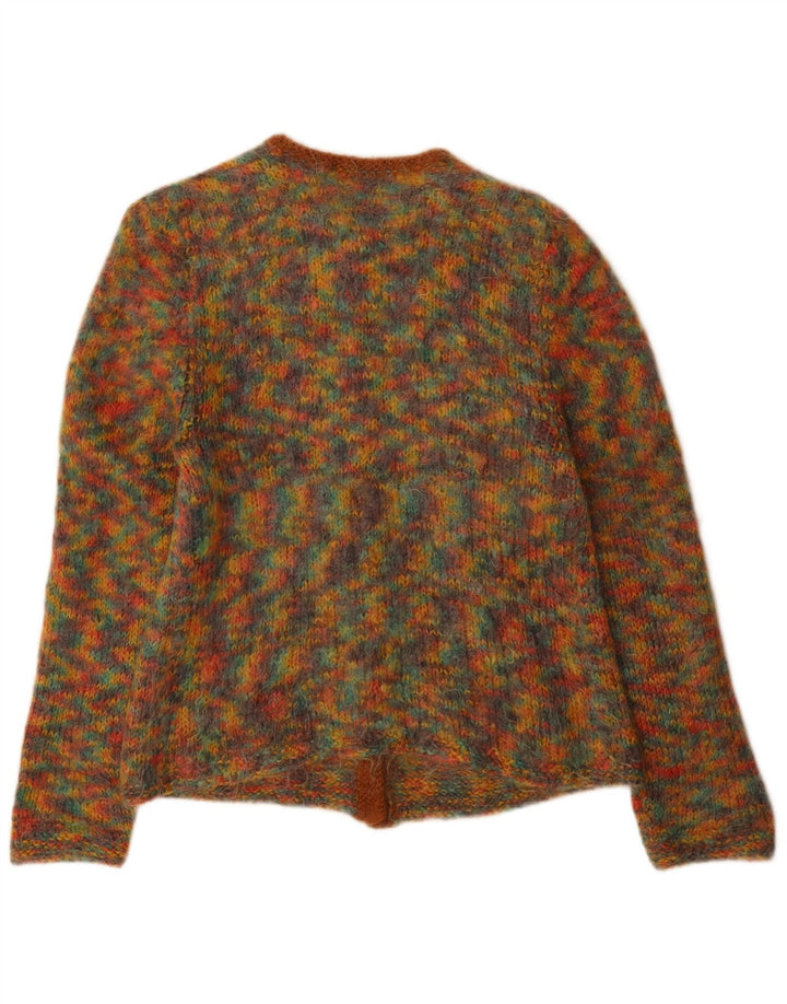 Maglione cardigan da donna vintage UK 12 medio multicolore screziato