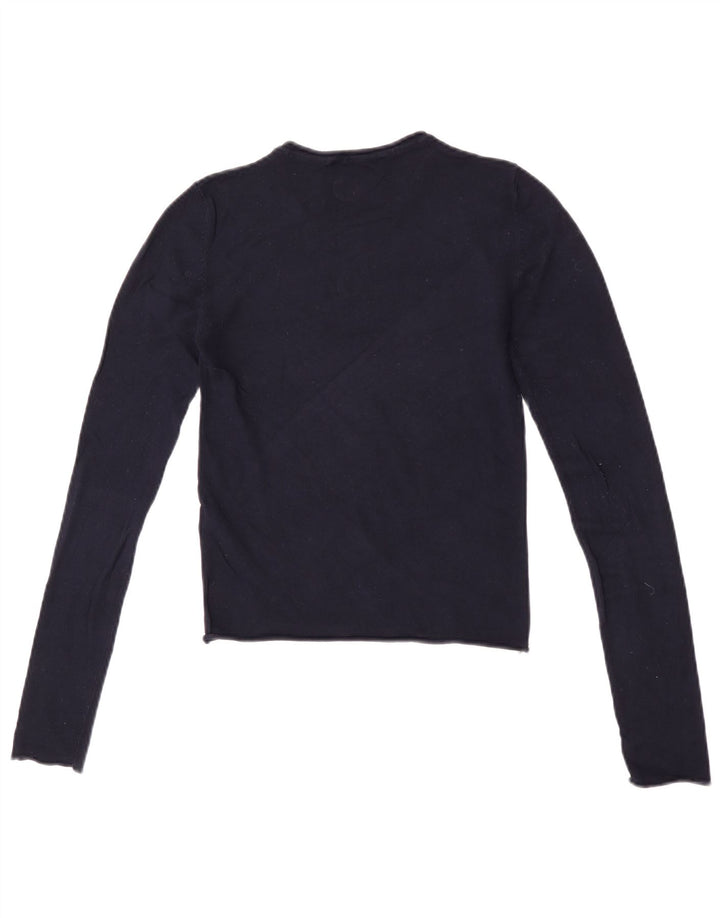 Top corto da donna Zara a maniche lunghe UK 8 Small in viscosa blu navy