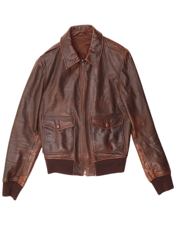 Giubbotto bomber in pelle vintage da uomo IT 52 grande marrone