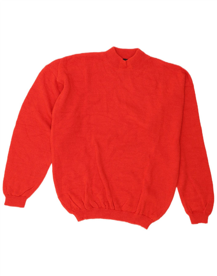 Maglione vintage da uomo con collo alto e collo alto in lana rossa media