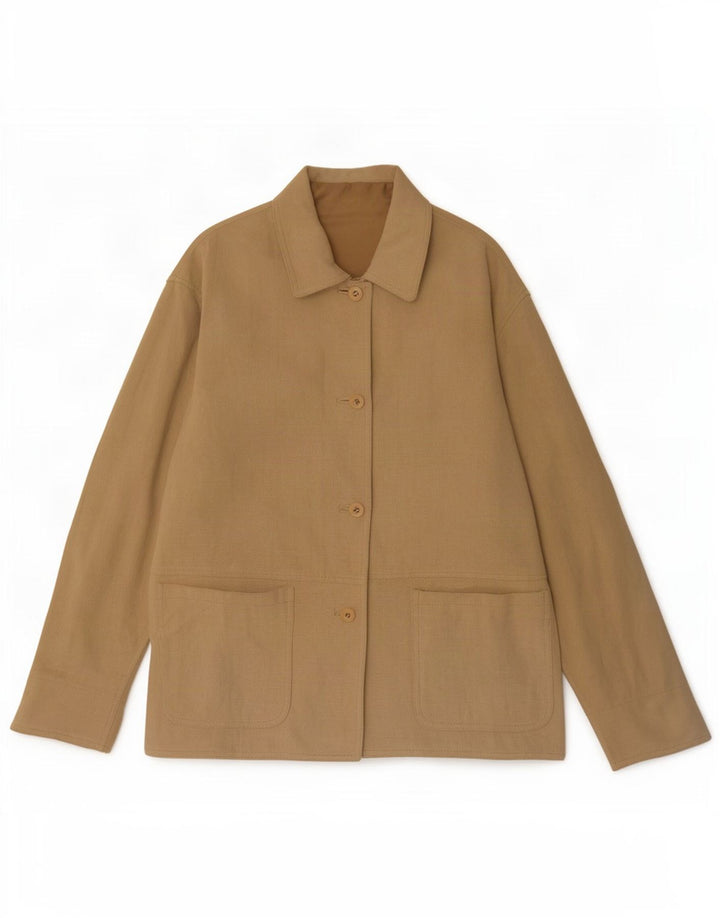 Giacca blazer vintage da donna in pelle scamosciata a 4 bottoni UK 14 beige medio