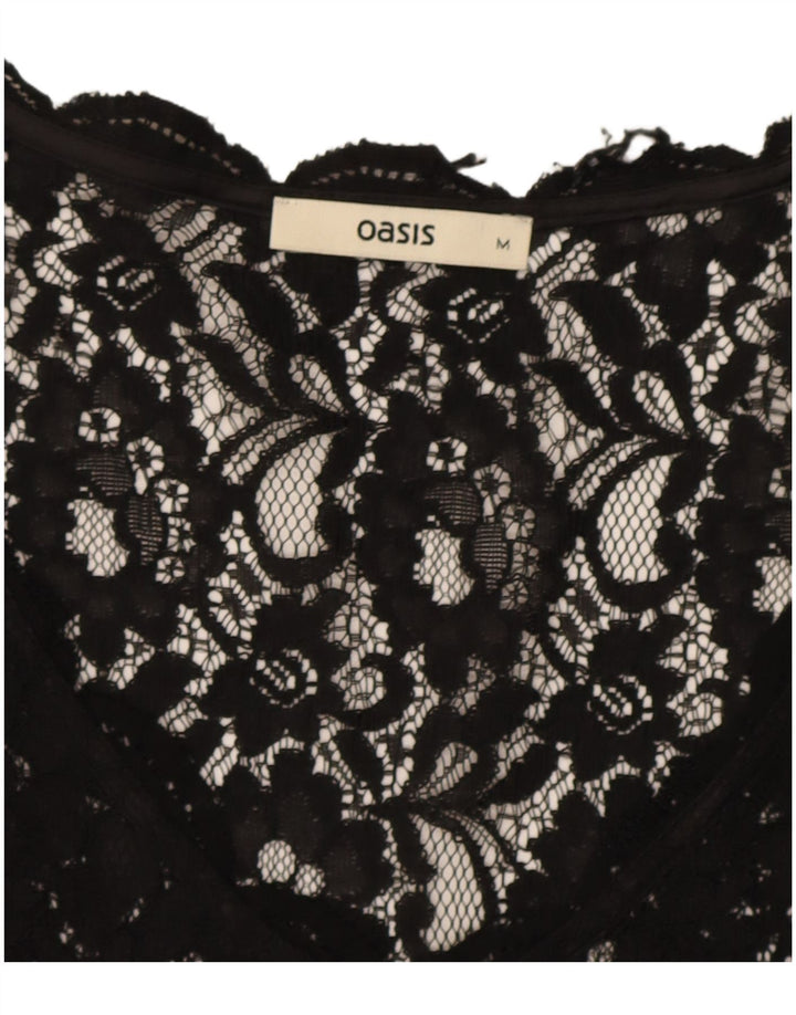 Oasis Camicetta in pizzo trasparente da donna Top UK 12 Medio Nero Floreale