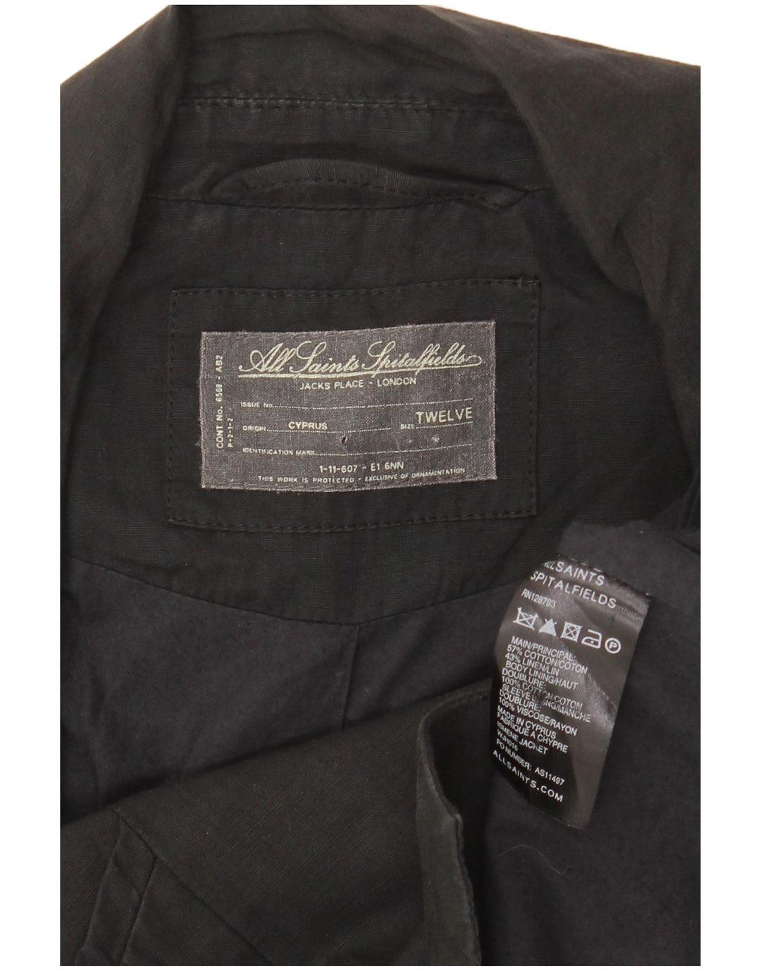 Giacca blazer a 3 bottoni corta da donna All Saints UK 12 cotone nero medio