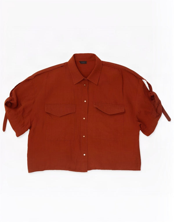 Camicia oversize a maniche corte da donna Zara UK 14 Lyocell marrone medio
