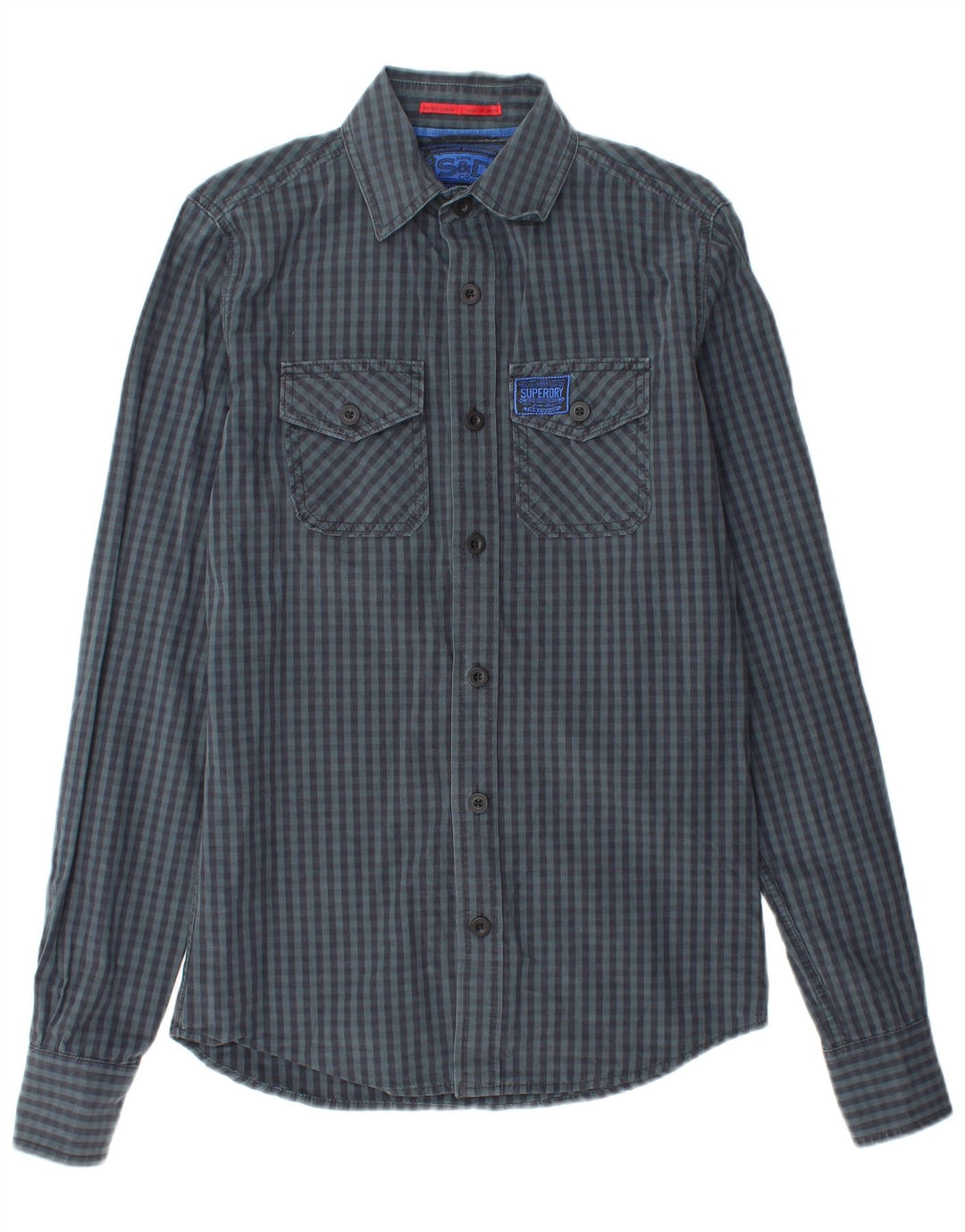 Camicia da uomo SUPERDRY piccola in cotone a quadretti blu navy