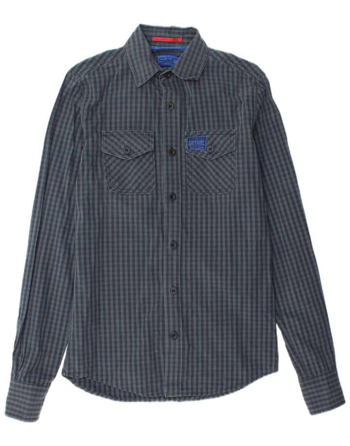Camicia da uomo SUPERDRY piccola in cotone a quadretti blu navy